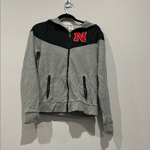 Victoria’s Secret Pink Gray and Black Zip-Up Hoodie with Husker N Logo